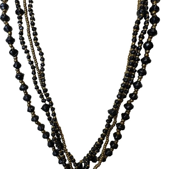 Long Black and Gold Beaded Necklace - Picture 3 of 5